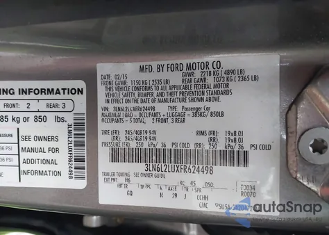 2015 Lincoln Mkz Hybrid из США, поврежденный, VIN 3LN6L2LUXFR624498